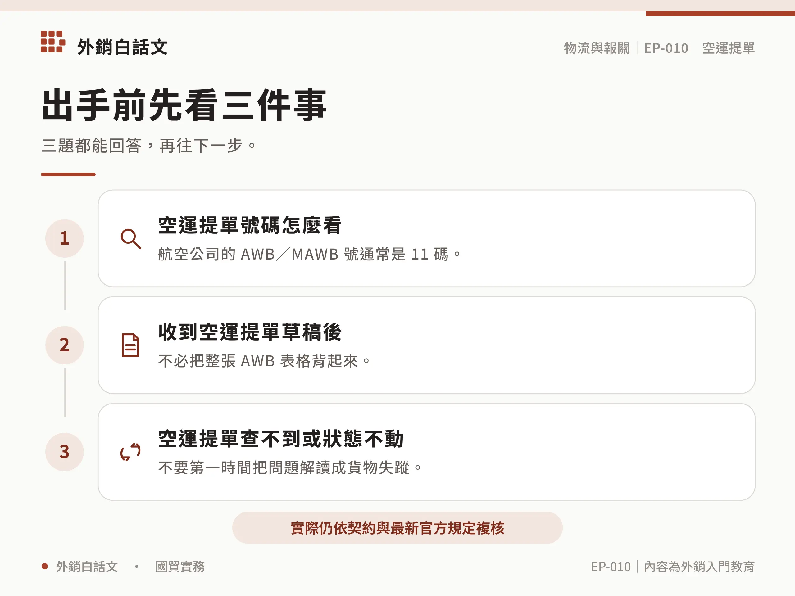 空運提單欄位與出貨資料核對清單
