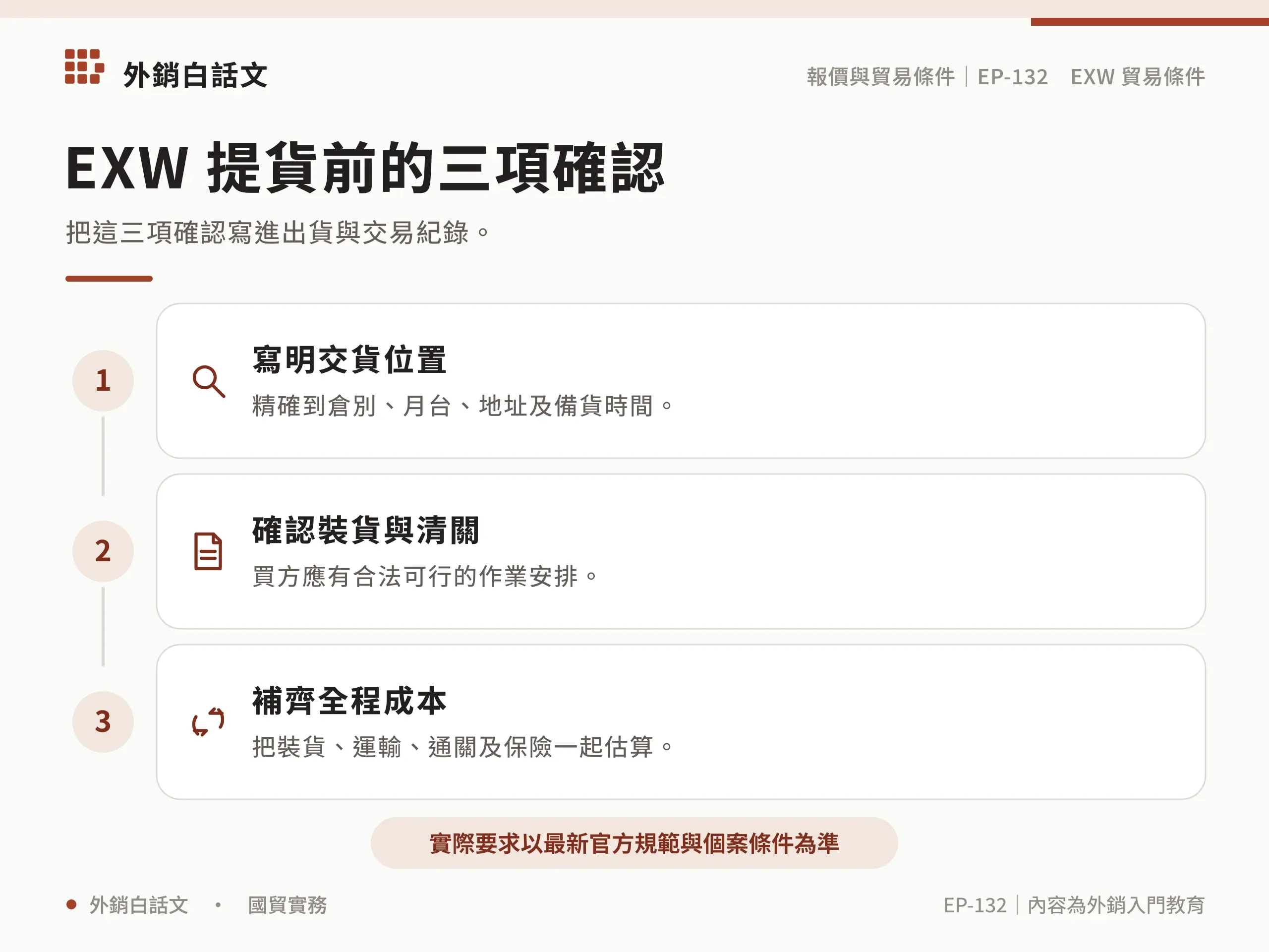EXW 貿易條件：裝貨、清關與 FCA 比較：操作檢查清單