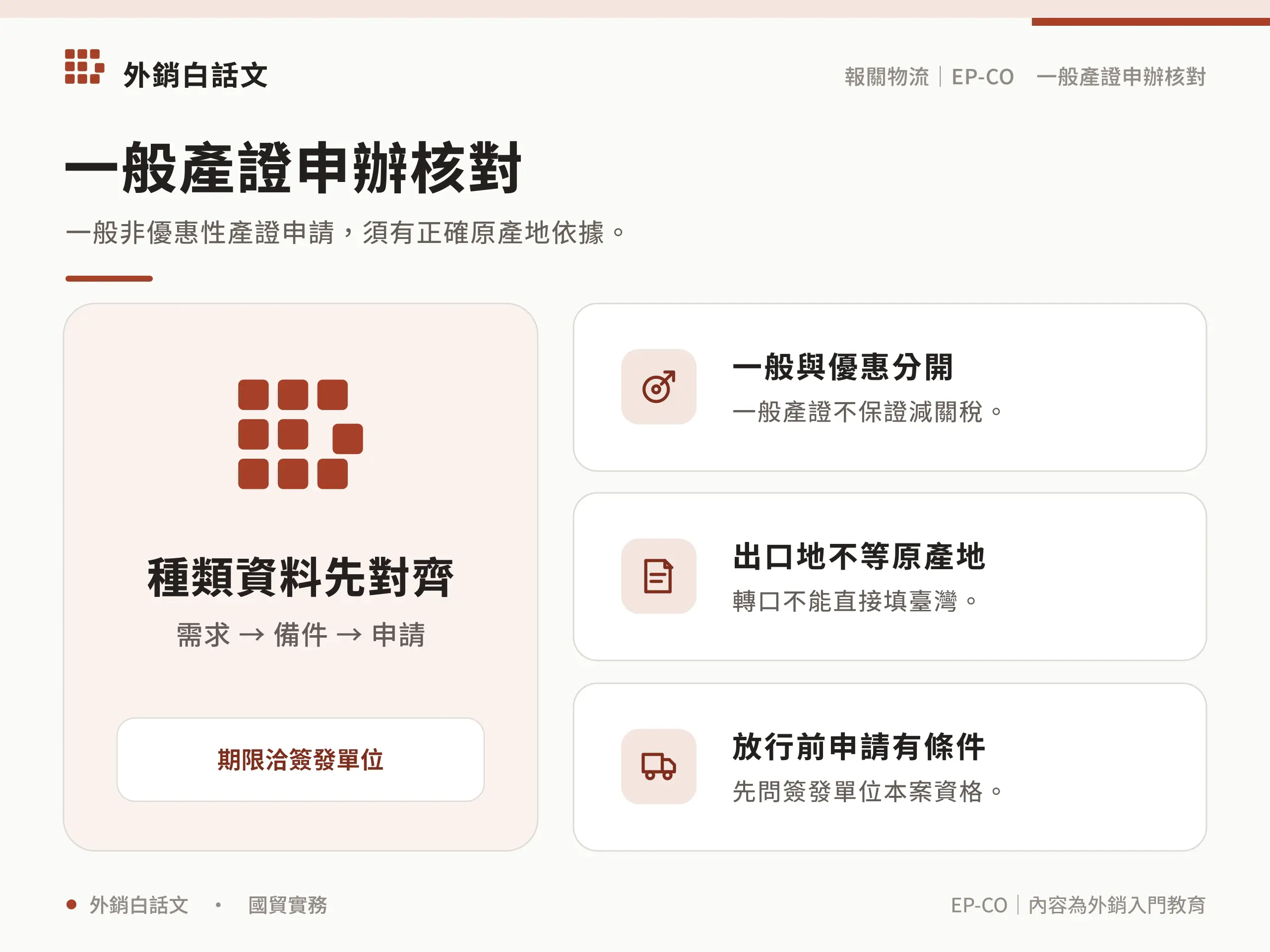 一般非優惠性產證申請，須有正確原產地依據。